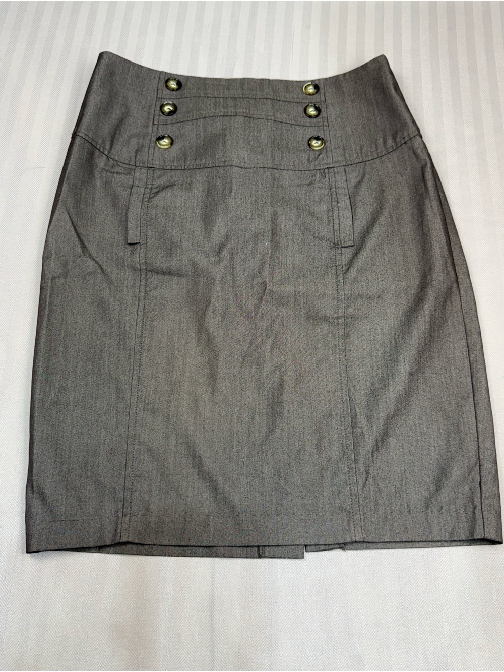 B-Wear Gray/Brown Sailor Button Pencil Skirt Size 9 Office Siren Style